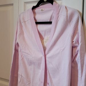 J Crew Pink and White Stripe Cardigan size M c16